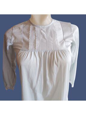 True Vintage XS Nightgown Blue Lace Long Sleeve 1970's Cottage Granny USA